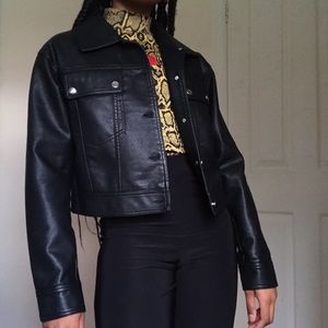 Topshop Cropped Leather (faux) Jacket